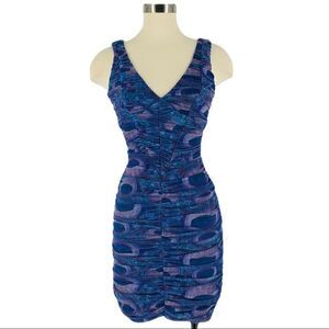 NWOT bebe Peacock Ruched Bodycon Dress